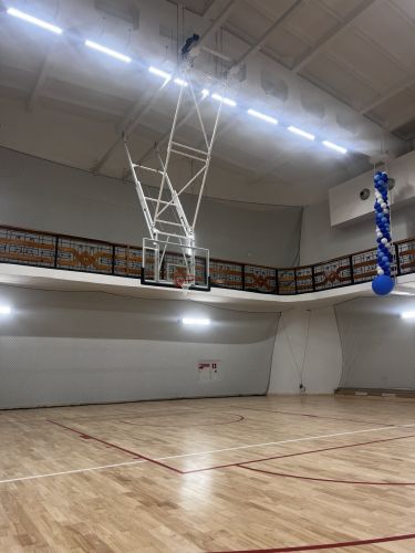 Щит баскетбольный со складной фермой на электроприводе (к-т: ферма потолочная, щит из закаленного стекла 10мм, протектор, аморт. кольцо, сетка) СТ-191#11