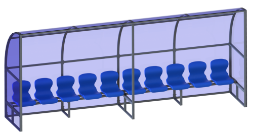 Скамейка для запасных игроков (10 мест, боковины закрыты) СТ-169 Скамейка для запасных игроков (10 мест, боковины закрыты) СТ-169