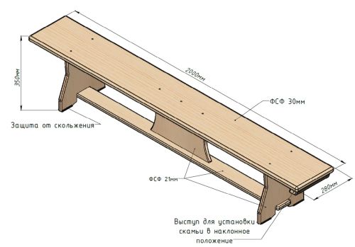 Скамейка гимнастическая "ГОСТ" 2000х280х350мм (дер. ножки) СТД-19#2