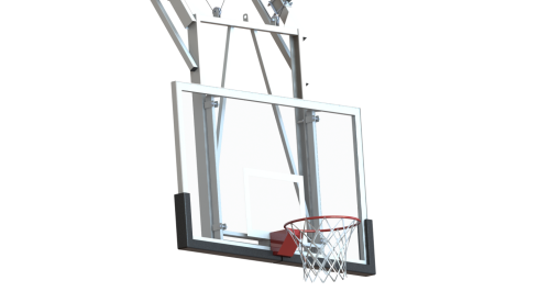 Щит баскетбольный со складной фермой на электроприводе (к-т: ферма потолочная, щит из закаленного стекла 10мм, протектор, аморт. кольцо, сетка) СТ-191#3