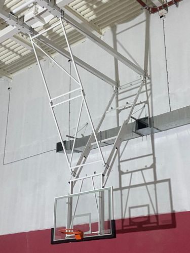 Щит баскетбольный со складной фермой на электроприводе (к-т: ферма потолочная, щит из закаленного стекла 10мм, протектор, аморт. кольцо, сетка) СТ-191#8