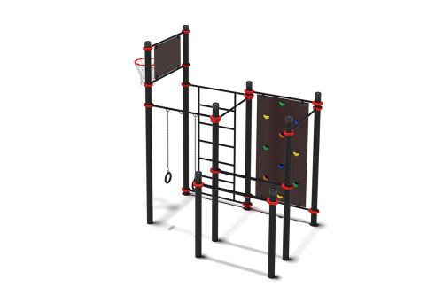 Комплекс Воркаут с баскетбольным щитом, скалодромом, гимнастическими кольцами, турниками, брусьями и шведской стенкой#2